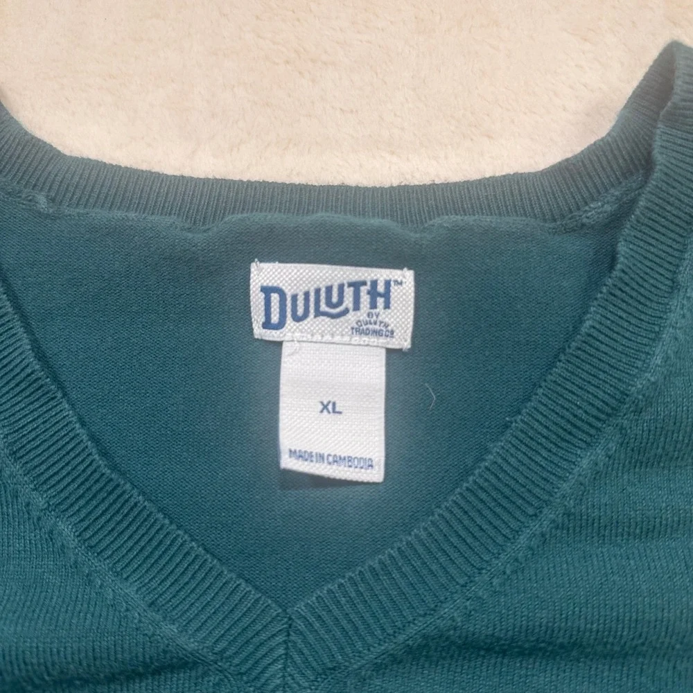 Duluth Trading Co Womens XL Forest Green V-Neck Tunic Sweater Cotton Blend